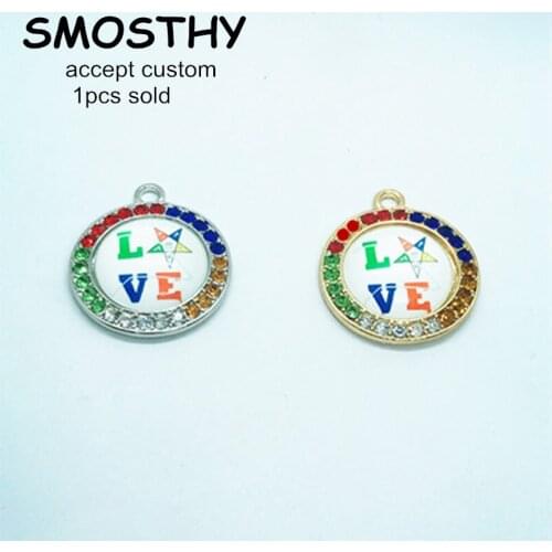 28mm Love OES colorful crystals circular charm 2 colors OPC234 DIY Order of the Eastern Star round jewelry accessory 10pcs/lot