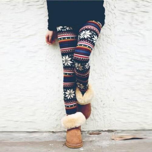 Ethnic Style Women Skinny Xmas Print Fleece Stretchy Legging Pants Slim Leggings Running Elastic Fitness High Waist Pants #t2p