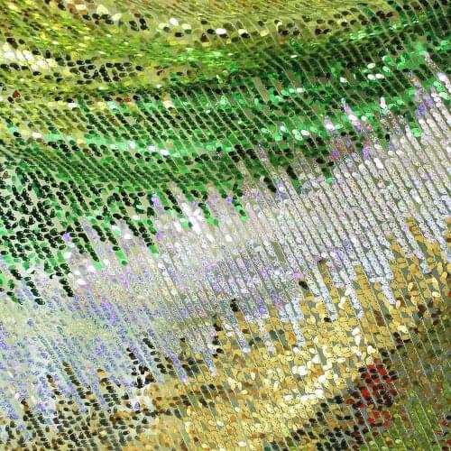 YACKALASI 2 Yds/Lot Sequined Lace Fabric Stripe Colored Bright Polyester Mesh Sequins Embroidery fabrics 52' 250G/Yard