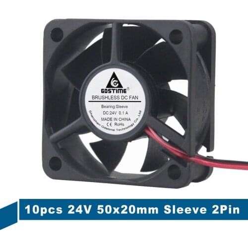10pcs DC 24V 2Pin 50mm x 20mm 5CM Brushless Cooling Cooler Fan 50x50x20mm 5020 PC Laptop Computer Industrial Heatsink Fan