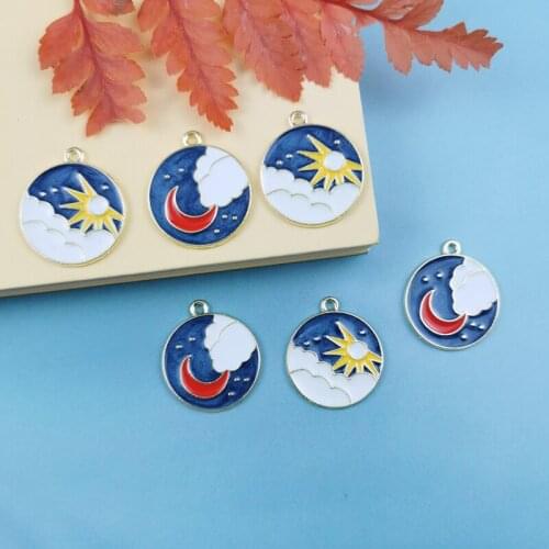 10Pcs Fashion Mix Sun Moon Enamel Charms 22*25mm Alloy Sky Clouds Tag Charms Necklace Pendants Handmade Accessories