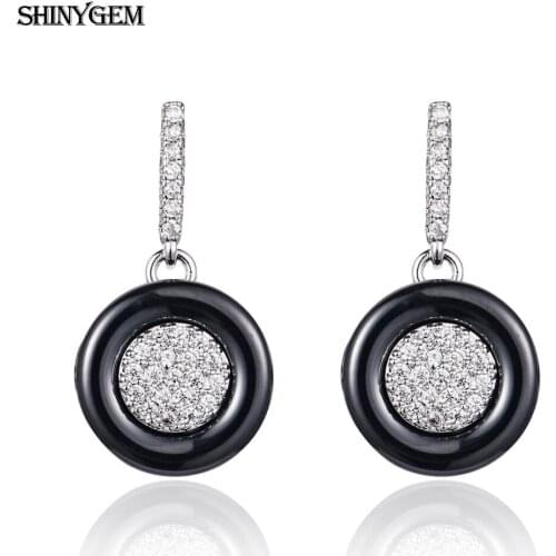 2020 Fashion Korean Micro Inlay Zircon White/Black Pottery Snowflake Charm Ceramics Stud Earring Jewelry For Women Girl Wedding