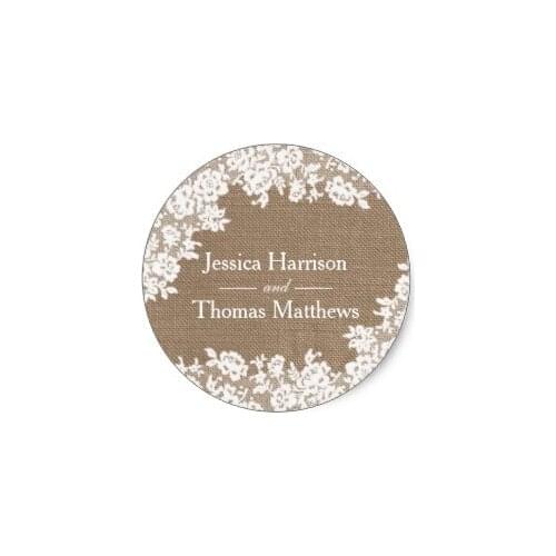 3.8cm The Rustic Burlap & Vintage White Lace Collection Classic Round Sticker