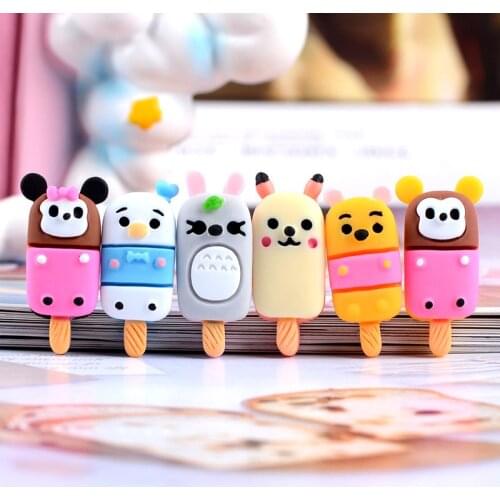 6 PCS Cute Mini Artificial Ice Cream Clay Charm Beads Doll House Decoration Funny Children Toys DIY