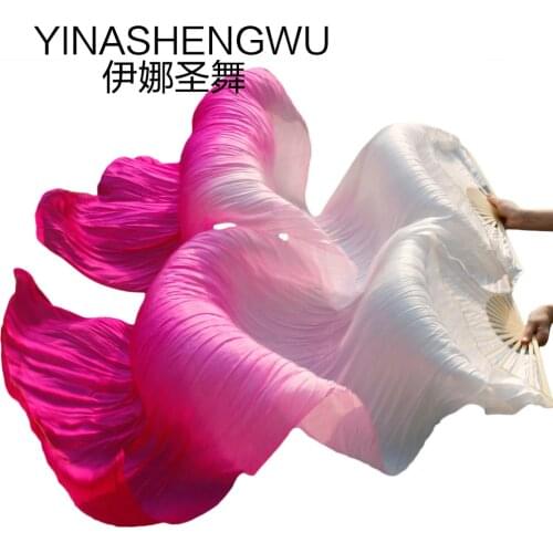 Stage Performance 100% Silk Belly Dance Fans Gradient Colour Dance Accessories Belly Dancing Silk Fans white + pink+ rose