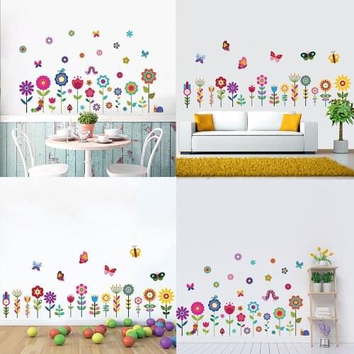 Butterflies, insects, sunflowers, flowers and plants, wall and floor corner stickers, wall stickers, living room and bedroom