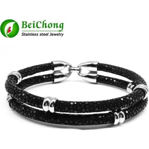 Rock Boy Cruel Black Stingray Bracelet Round Beads Bracelet Genuine High Grade Stingray Bracelet