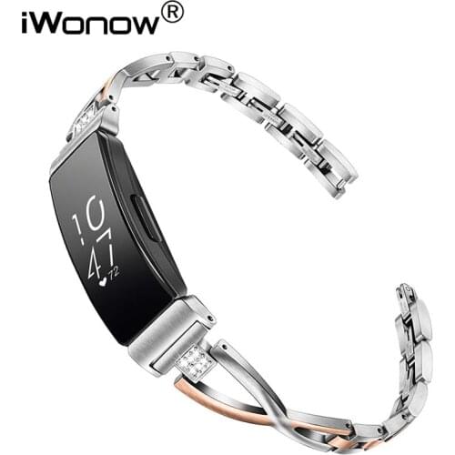 Stainless Steel & Rhinestone Diamond Watchband for Inspire Inspire 2 / Inspire HR Smart Watch Band Quick Release Strap Bracelet
