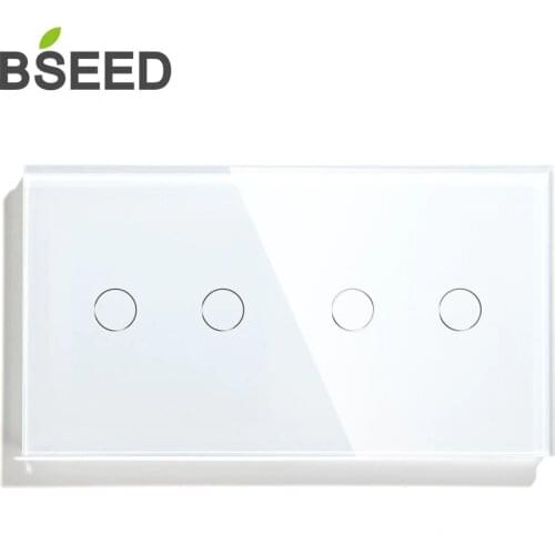 Bseed Touch Switch 4 Gang 2 Way 157mm Light Switch Crystal Class Panel Switch White Black Golden