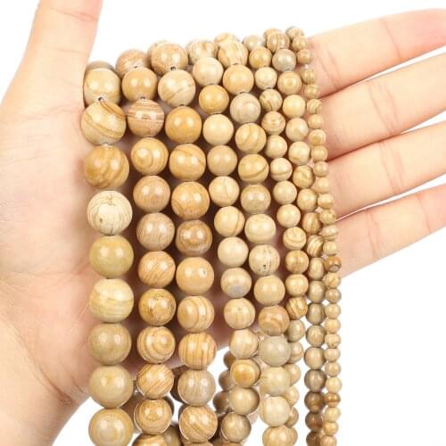 Natural Stone Beads Yellow Line Stone Charm Round Loose Beads for Jewelry Making Needlework Bracelet DIY Strand 4/6/8/10/12 MM
