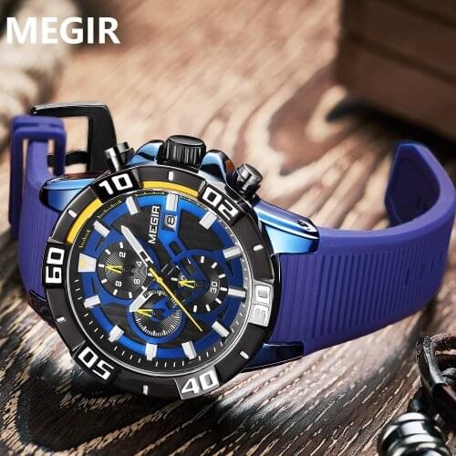 MEGIR Men Watches Top Brand Luxury Chronograph Sport Watch Silicone Quartz Military Watches Clock Relogio Masculino Reloj Hombre