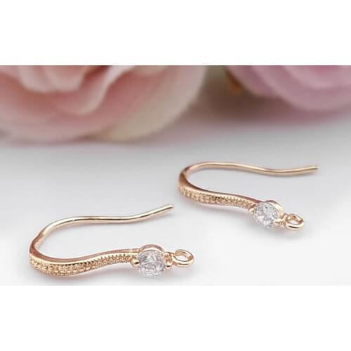 D148)6 pieces Height 17mm 24K Champagne Gold Color Plated Brass with Zircon Earrings Hook High Quality Diy Jewelry Accessories