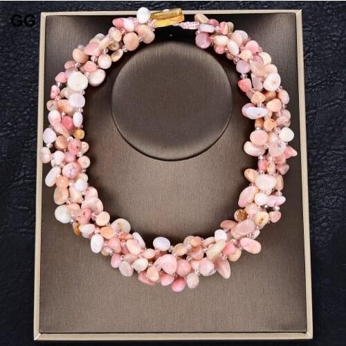 GuaiGuai Jewelry 20" 5 Strands Pink Opal Crystal Necklace