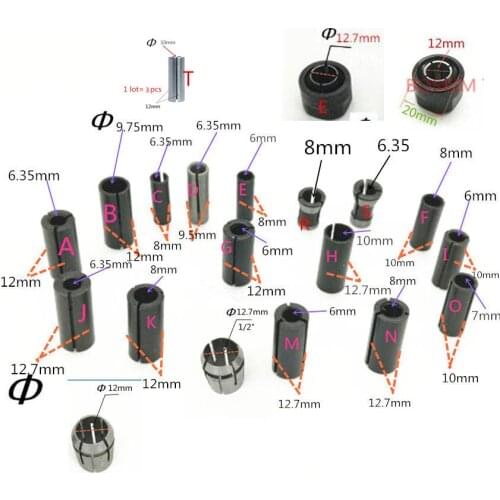 Adapter shank CNC Router tool Collet Cone 1/2" 1/4" 3/8" clamp of 6mm 6.35mm 8mm 12mm for Makita BOSCH HITACHI DeWALT MIlling