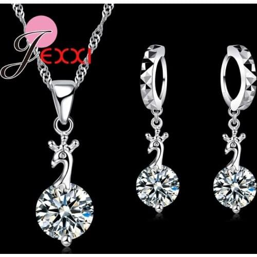 Charms Fashion 925 Sterling Silver Peacock Zircon Necklace Earrings For Wommen Bride Wedding Jewelry Sets
