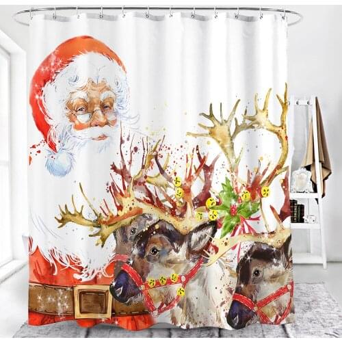 Creative Christmas Holiday Print Shower Curtain Cartoon Bathroom Decor Waterproof and Mildewproof Polyester Hook Shower Curtain