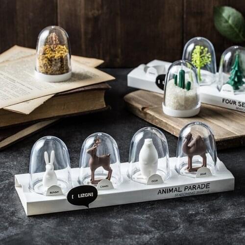Kitchen Creative Spice Jar Storage Container Four Seasons Plant Animal Salt Sugar Spices Storage Box 4PCS Kitchen Seasoning Tool