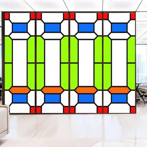 Frosted Privacy Window Film Stained Glass Film Retro European Church Style Colorful Window Stickers Shower Bathroom Glass Film
