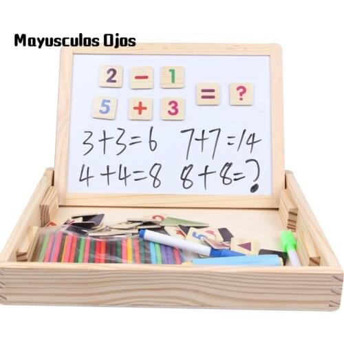 Multi-function Arithmetic Learning Box Magnetic Spell Wooden Double-sided Drawing Board Magnetic Puzzle Board Educational Toys