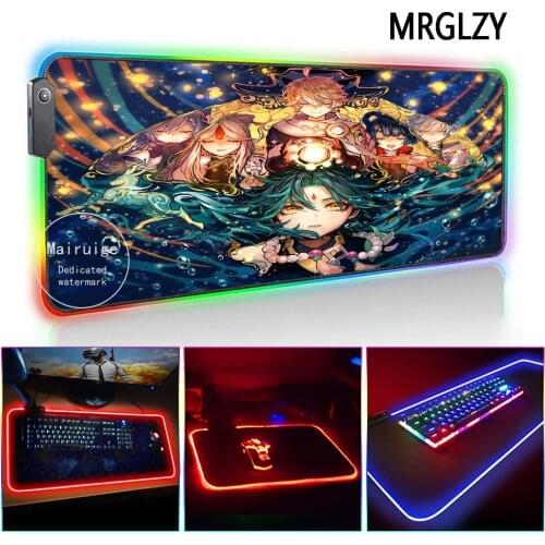 MRGLZY Hot sale Genshin Impact LED Light RGB Gamer Gaming Accessories Drop Shipping Large Mouse Pad DeskMat for Laptop Keyboard
