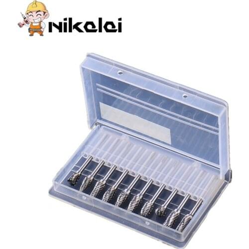 10pcs/Set 1/8'' Tungsten Carbide Cutter Rotary Burrs Set Dremel Accessories for Rotary Tools Milling Cutter CNC Engraving Bits