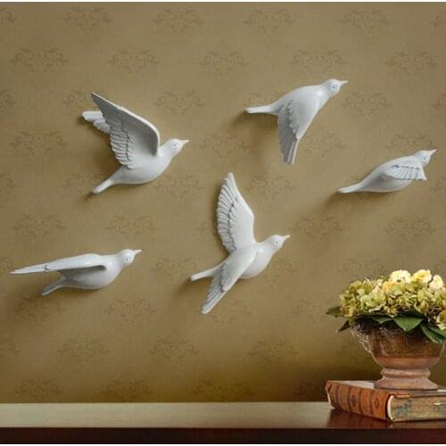 Set of 5 Pigeons Wall Hanging Statues, Angel Sculptures, Polyresin Figurines Two Tone Stone 5 Pcs birds
