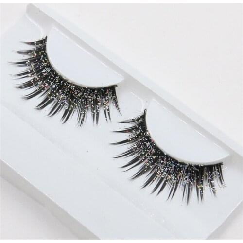 1pair Sequins False Eyelashes Cotton Thread Stems 3D Long Thick Silver Glitter Exaggerated Lashes Nightclub Stage Eye Makeup