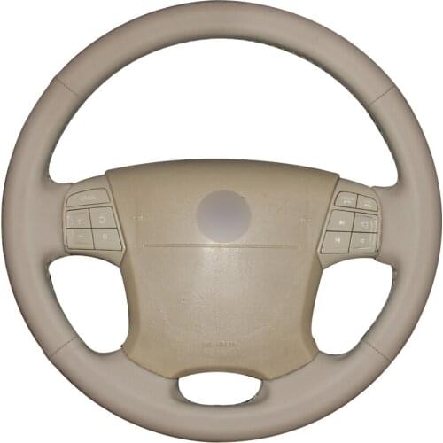 Beige Natural Leather Car Steering Wheel Cover for Volvo S80 2006-2009 XC70 2007-2010 V70 2009