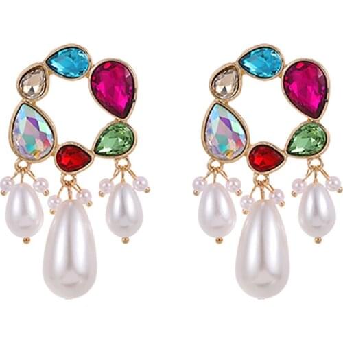 ZHINI New Luxury Imitation Pearls Water Drop Earrings for Women Simple Charming Colorful Crystal Statement Earring Jewelry Gift