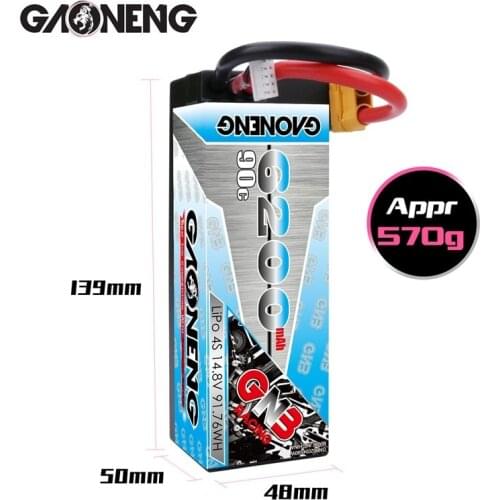 Original Gaoneng GNB 14.8V 6200MAH 4S 90C LiPo Battery Pack With XT60 Connectors T Plug for RC Car four Drive RC Car Boat