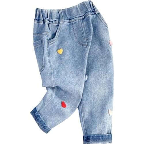 Autumn Girls Jeans Korean Version Small And Medium Love Decoration Pants Sports Denim Trousers Mid-Waist Jeans ChildrenS Pants