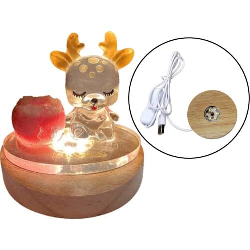 70mm LED Light Display Base Wooden Lighted Base Stand Round Lamp Night Light Holder for DIY Crystal Glass Art Acrylic Board