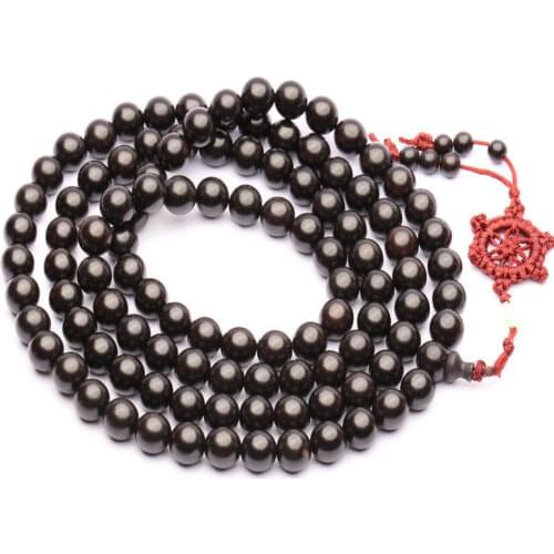10mm Natural Ebony Beads Necklace for Man Buddhist 108PCS Black Sandalwood Meditation Prayer Mala BRO892