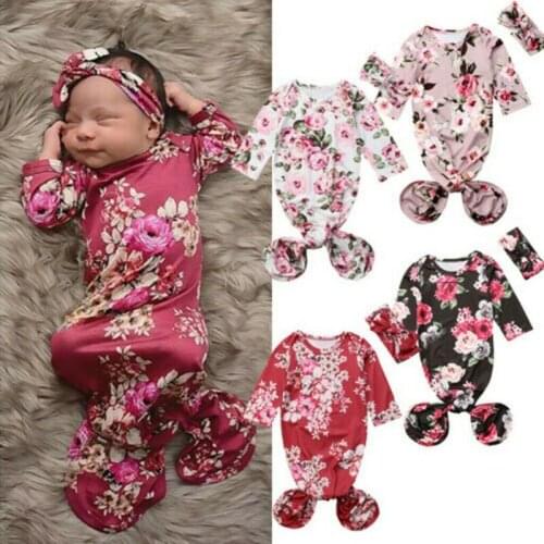 PUDCOCO 2Pcs Newborn Baby Girl Boy Swaddle Wrap Blanket Floral Sleeping Bag+headwear Outfit Set