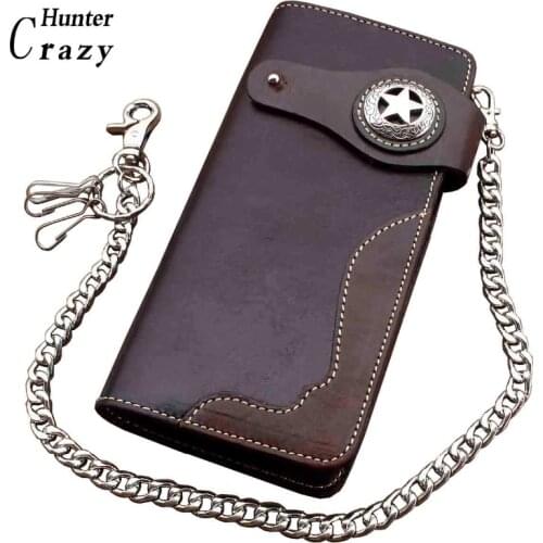 Motorcycle Men Cow Genuine Leather Casual Chain Wallet Card Holder Purse