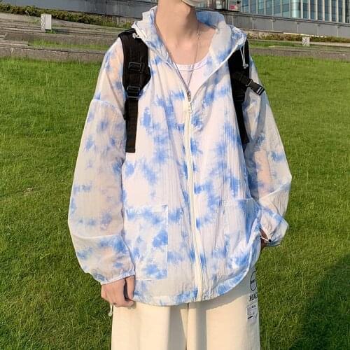 Plus Size 5XL-M Summer Fashion Tie Dye Gradient Color Thin Hooded Jackets Men 2021 Loose Casual Sun Protection Clothing Hot Sale