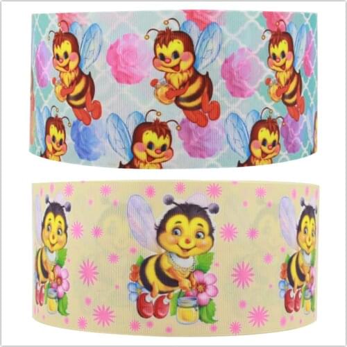 Q&N ribbon 5/8inch 7/8inch 3inch bee printed grosgrain ribbon webbing 50yards/roll for headband free shipping