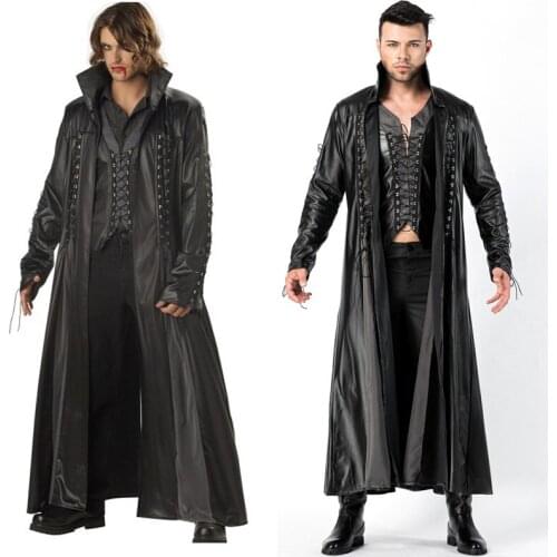 Halloween Deluxe Man Medieval Vampire Count PU Leather Fantasia Fancy Dress High Quality Costume