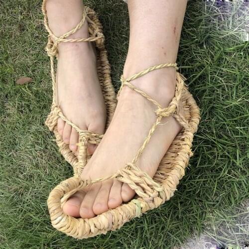 2020 New Summer Straw Shoes Retro Chinese Style Unisex Sandals Daily Outdoor Shoes Women Men Birthday Gift 1 pair