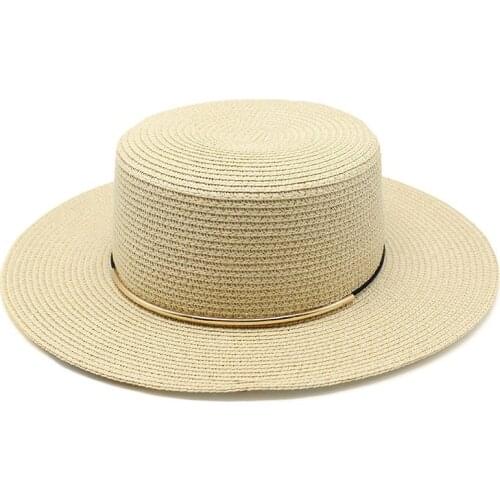 20 Color Fresh Natural Wide Brim Jazz Straw Hat Female Summer French Panama Hat Women Flat Top Beach Sun Protection Straw Hat