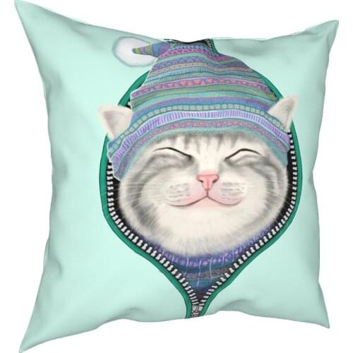 Cat In The Zip Kitty Lover Pillowcase Printing Fabric Cushion Cover Decorative Throw Pillow Case Cover Home Square 18