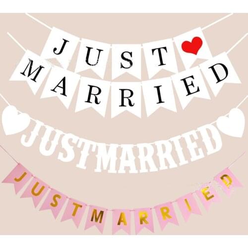 Just Married White Banner Rustic Garland Wedding Table Decoration Vintage Bachelorette Party Events Supplies Mr Mrs