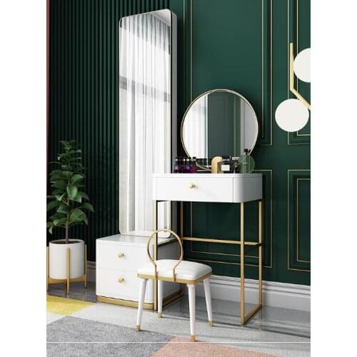 Dressing table bedroom small apartment mirror with lamp dressing table light luxury style single stainless steel paint dressing