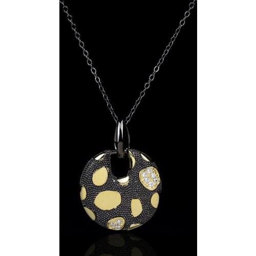 Unique Black Gold Drop Chain Zircon Hollow Disc Pendant Exaggerated Jewelry Ladies Sweater Chain 925 Sterling Silver Necklace