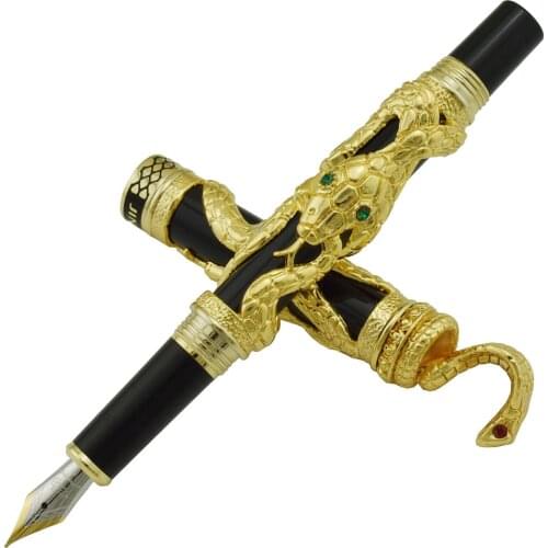 Jinhao Snake Vintage Fountain Pen Golden Cobra 3D Pattern Texture Relief Sculpture Technology Noble Collection Gift Pen