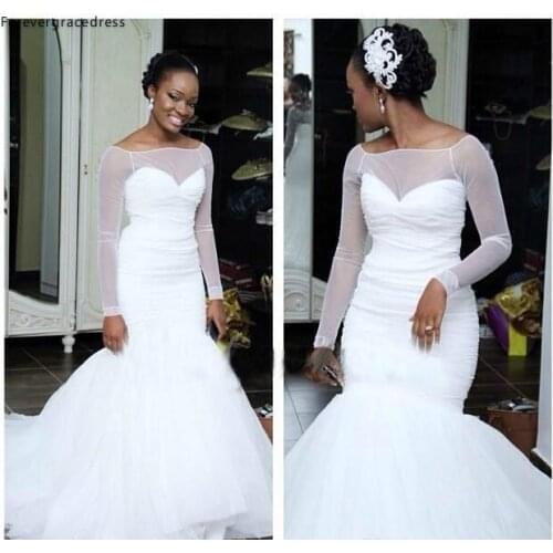 Vintage Romantic Long Sleeve Mermaid Wedding Dress Cheap Church Garden Western Formal Bridal Gown Plus Size Custom Made