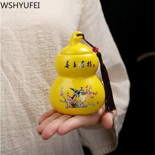 WSHYUFEI Chinese Ceramic gourd Tea Caddy Portable Sealed Jar travel Tea Caddy Storage Spice Tea Boxes Candy storage tank