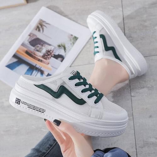 Womens Shoes 2021 Fashion Summer Leisure White Breathable Hollow Thick Soled Mountaineering Shoes Womens Flat Sports Shoes