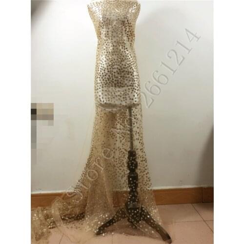 Star design gold color glued glitter African Nigerian Guipure Lace Fabric with glitter Nigerian Guipure Lace Fabric