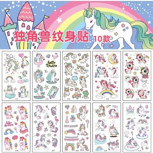 10pcs/lot Cartoon Unicorn Tattoo Set Face Temporary Tattoo Sticker Hand Body Tattoos Cute Fake Taty Children Tattoo Waterproof